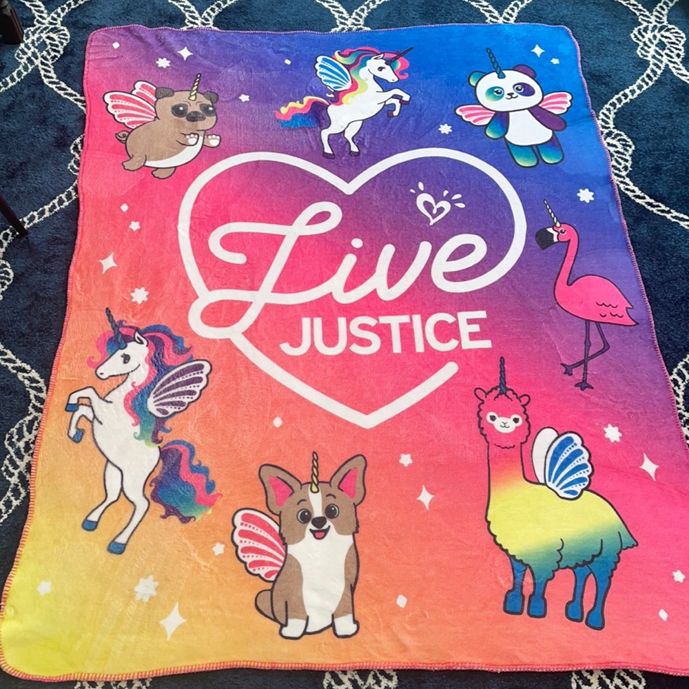 Girl’s Justice Rainbow Sherpa Extra Large Throw Blanket
